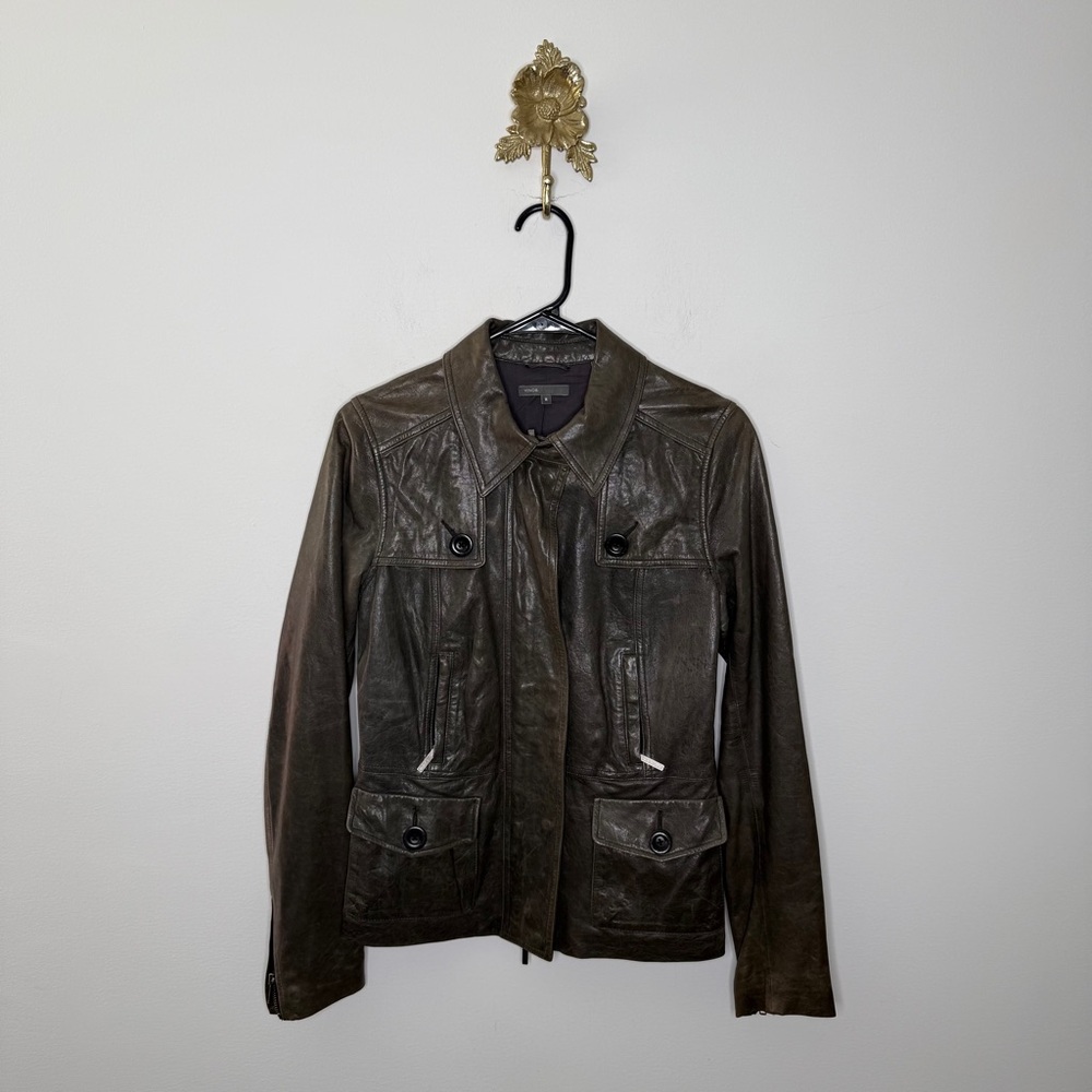 Vince Dark Grey Leather Jacket M